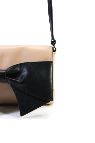 Kate Spade Womens Leather Bow Detail Foldover Snap Closure Shoulder Bag Beige