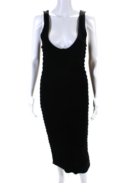 Zara Womens Sleeveless Scoop Neck Knotted Trim Ribbed Midi Dress Black Large