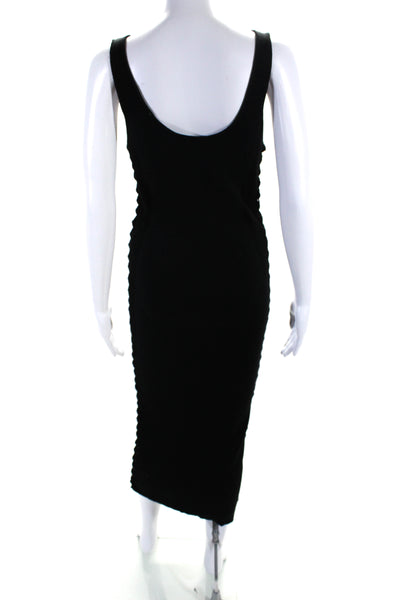 Zara Womens Sleeveless Scoop Neck Knotted Trim Ribbed Midi Dress Black Large