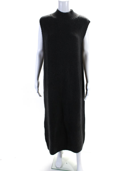 Zara Womens Sleeveless Crew Neck Knit Midi Sweater Dress Gray Size Large