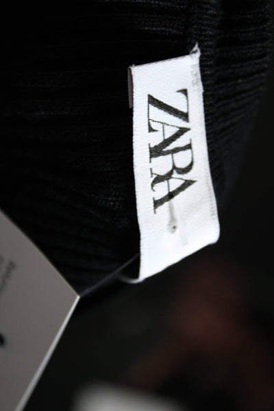 Zara Womens Long Sleeve Button Trim Ribbed Knit Sheath Dress Black Size Large