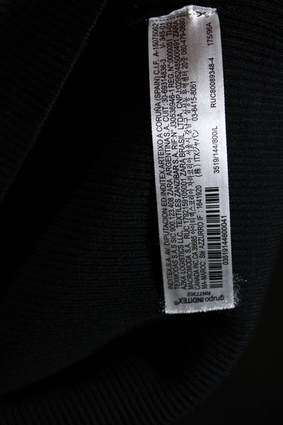 Zara Womens Long Sleeve Button Trim Ribbed Knit Sheath Dress Black Size Large