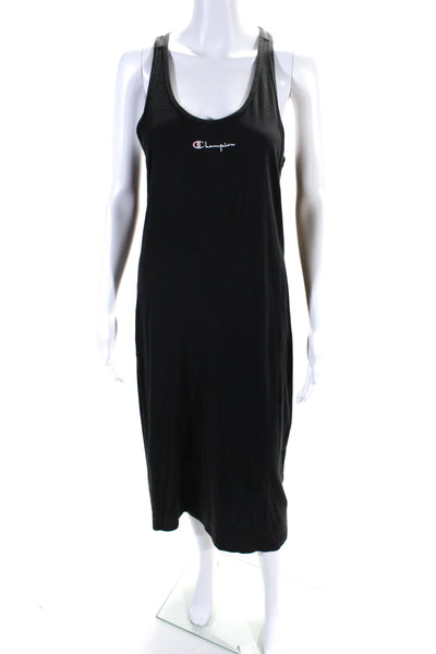 Champion Womens Sleeveless Scoop Neck Logo Midi Tank Dress Black Size Large