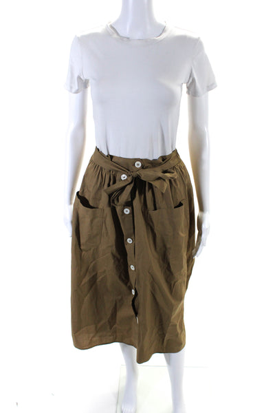 A.P.C. Womens Cotton Stretch Waist Belted Button Up Midi Skirt Brown Size 36