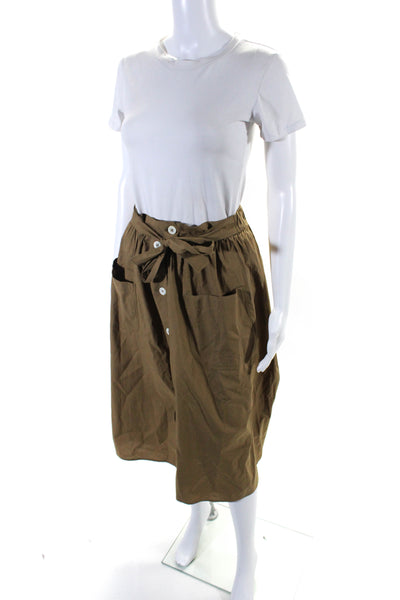 A.P.C. Womens Cotton Stretch Waist Belted Button Up Midi Skirt Brown Size 36