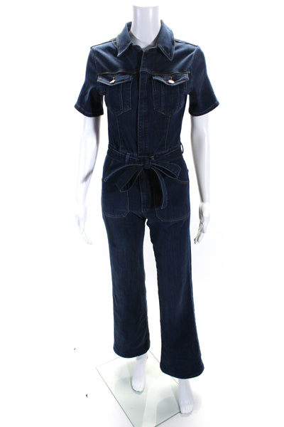 Frame Women's Short Sleeves Collared Bootcut Medium Wash Jumpsuit Size S