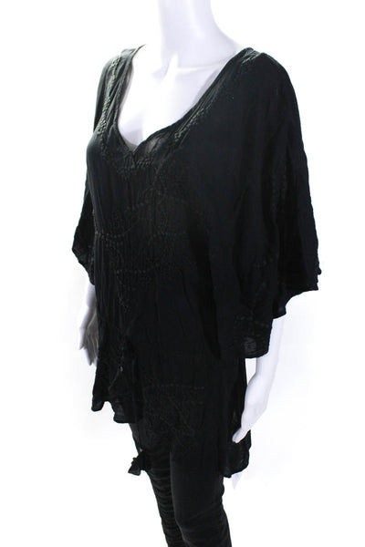 Vix Paula Hermanny Womens Embroidered V Neck Swim Cover Up Black Size Small