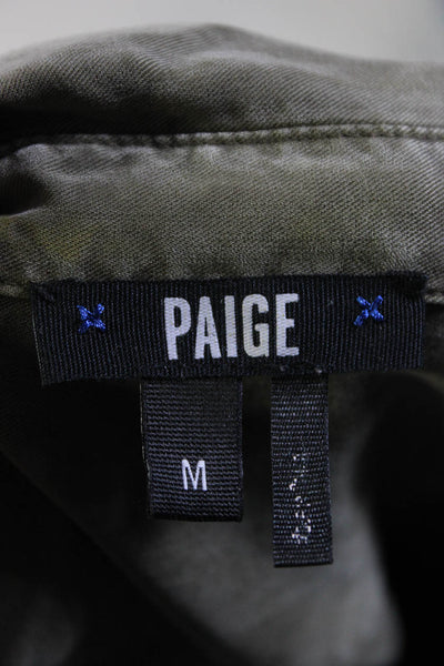 Paige Black Label Womens Short Sleeves Button Down Shirt Dress Green Size Medium