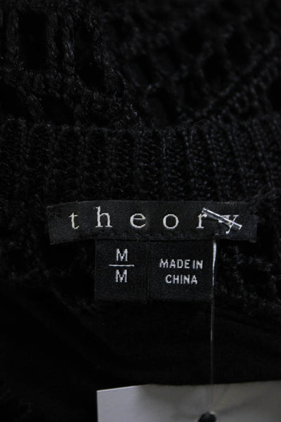 Theory Womens Open Knit Sleeveless Crew Neck Pullover Shift Dress Black Size M
