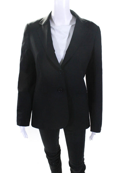 Theory Womens Woven Wool Notched Collar Button Up Blazer Jacket Black Size 8