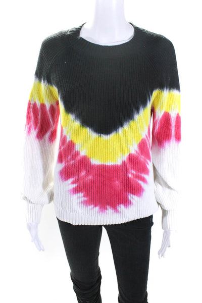 525 Womens Cotton Knit Tie Dye Crew Neck Long Sleeve Sweater Top Black Size XS