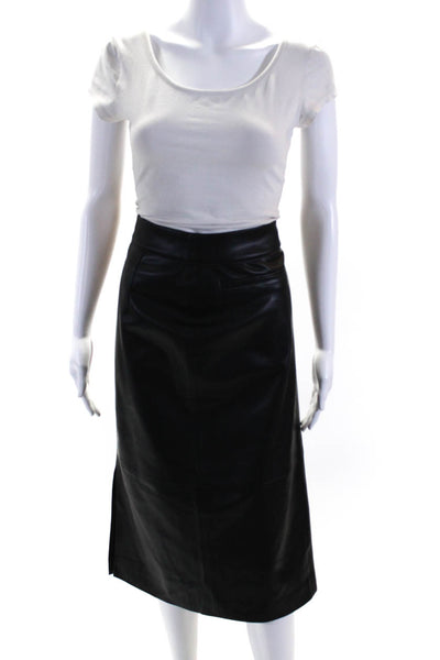 MDRN Womens Vegan Leather High Rise Zip Up Midi Pencil Skirt Black Size XL