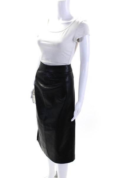 MDRN Womens Vegan Leather High Rise Zip Up Midi Pencil Skirt Black Size XL