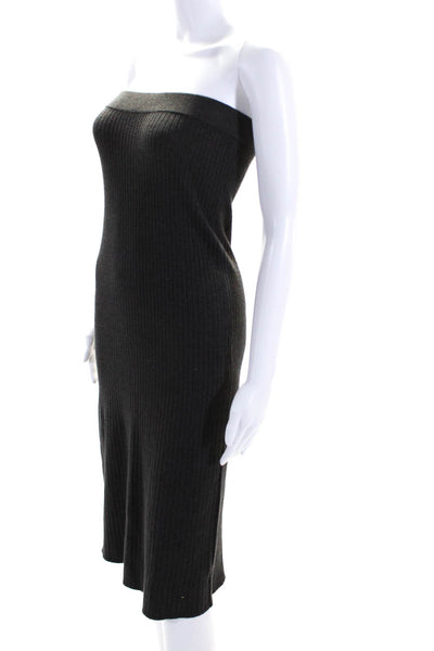 Modern Citizen Womens Ribbed Knit Strapless A-Line Midi Dress Gray Size S