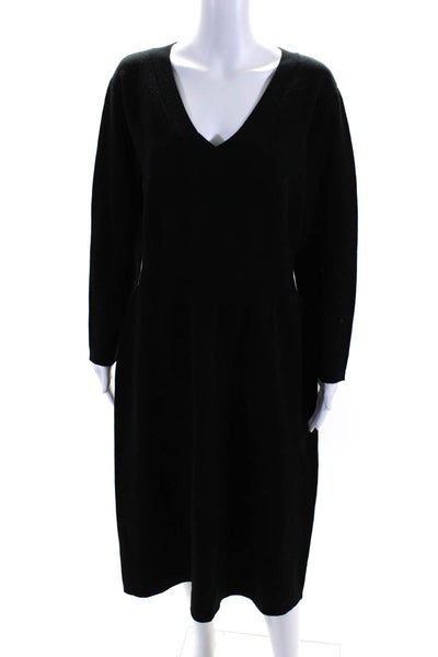 Modern Citizen Womens Knit V-Neck Long Sleeve A-Line Midi Dress Black Size M