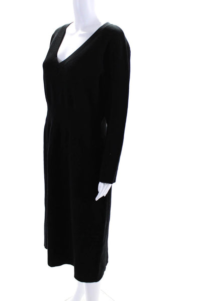 Modern Citizen Womens Knit V-Neck Long Sleeve A-Line Midi Dress Black Size M