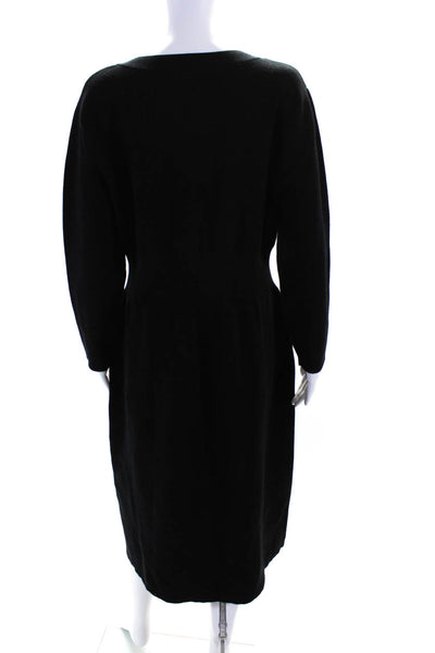 Modern Citizen Womens Knit V-Neck Long Sleeve A-Line Midi Dress Black Size M