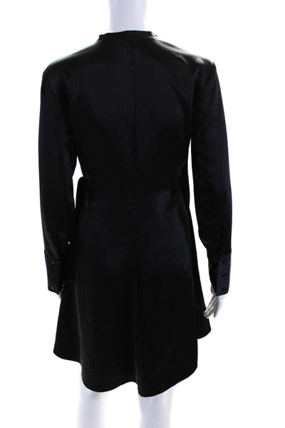 MDRN Womens Satin V-Neck Long Sleeve A-Line Wrap Dress Black Size L