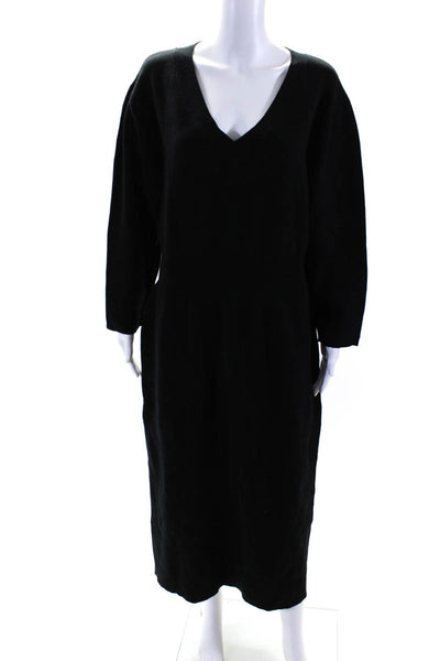 Modern Citizen Womens Knit V-Neck Long Sleeve A-Line Maxi Dress Black Size M