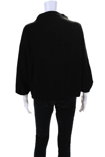 Theory Womens 3/4 Sleeve Drawstring Cowl Neck Oversized Shirt Black Size Medium