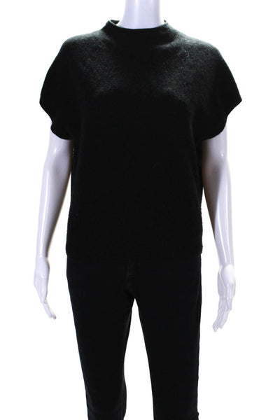 Vince Womens Short Sleeve Crew Neck Cashmere Knit Boxy Top Black Size Small