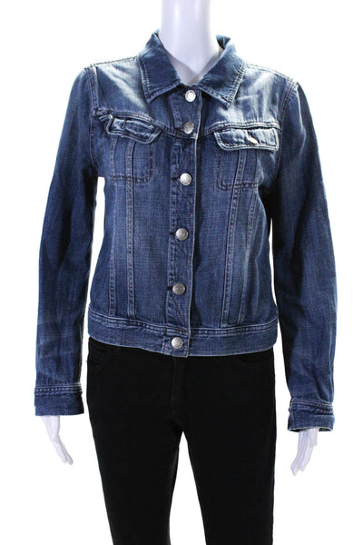 J Crew Womens Button Front Collared Long Sleeve Jean Jacket Blue Size Medium