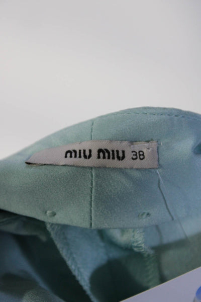 Miu Miu Womens Buttoned Zipped Straight Leg Slip-On Dress Pants Blue Size EUR38