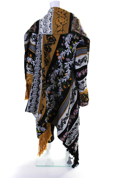 Oscar de la Renta Womens Floral Open Front Knitted Frayed Cardigan Black Size L