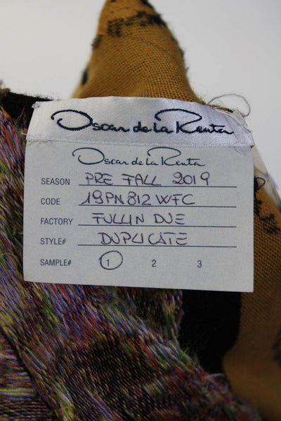 Oscar de la Renta Womens Floral Open Front Knitted Frayed Cardigan Black Size L
