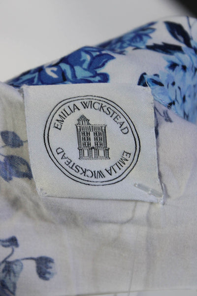 Emilia Wickstead Womens Cotton Floral V-Neck Collared Sleepwear Robe Blue Size S