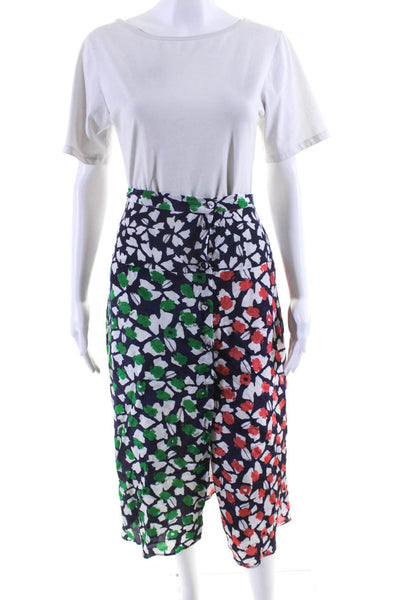 Emily Lovelock Womens Abstract Print Button Up Midi Skirt Blue Size 10 13050380