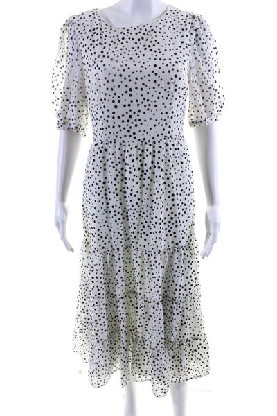 BB Dakota Womens Spotted Short Sleeve Zip Up Maxi Dress White Size 6 13223081