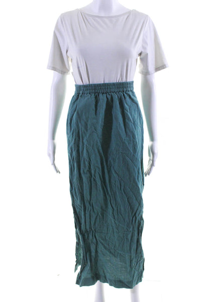 Something Navy Womens Cotton Linen Stretch Maxi Skirt Blue Size XS 15809835