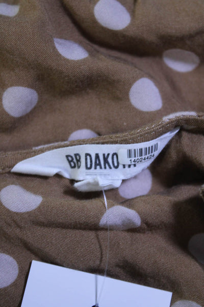 BB Dakota Womens Polka Dot V-Neck Short Sleeve Blouse Top Brown Size L 14024424