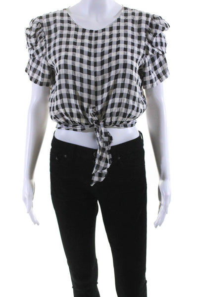 Cosmopolitan Womens Check Print Scoop Neck Blouse Top Black Size M