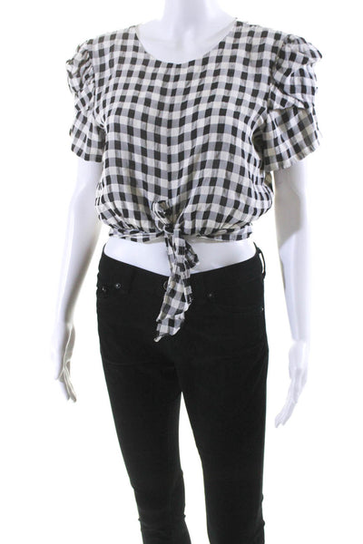 Cosmopolitan Womens Check Print Scoop Neck Blouse Top Black Size M