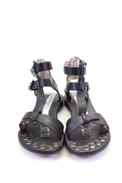Matt Bernson Womens Studded Trim Ankle Strap Sandals Black Leather Size 7