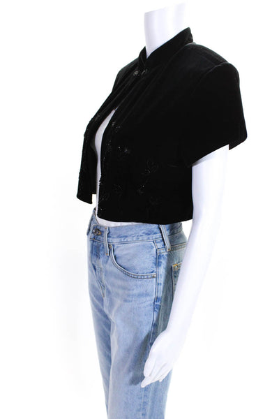J.R. Nites Womens Vintage Beaded Velvet Short Sleeve Jacket Black Size 6