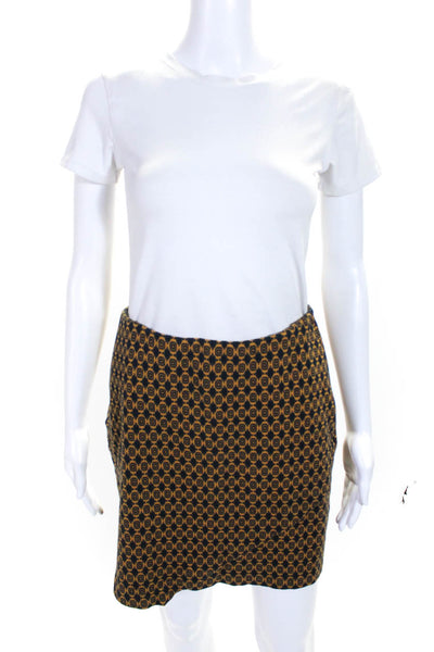 Cabi Womens Elastic Waist Geometric Knit Mini Skirt Gold Navy Size Small