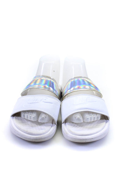 Nike Womens Holographic Slip On Flat Slides Sandals White Size 7
