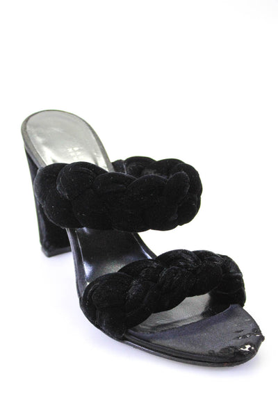 Barneys New York Womens Braided Velvet Block Heel Mules Sandals Black 37 7