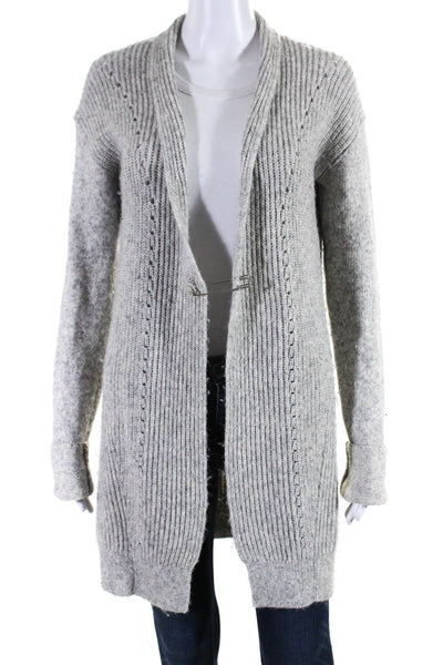 10 Crosby Derek Lam Womens Long Open Front Cardigan Sweater Gray White Small