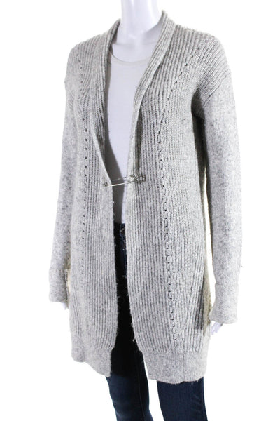 10 Crosby Derek Lam Womens Long Open Front Cardigan Sweater Gray White Small