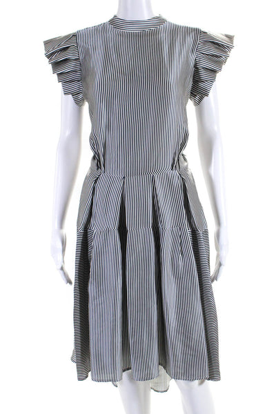 Katharine Kidd Womens Striped Satin Flutter Sleeve Midi Dress Navy White Size 6