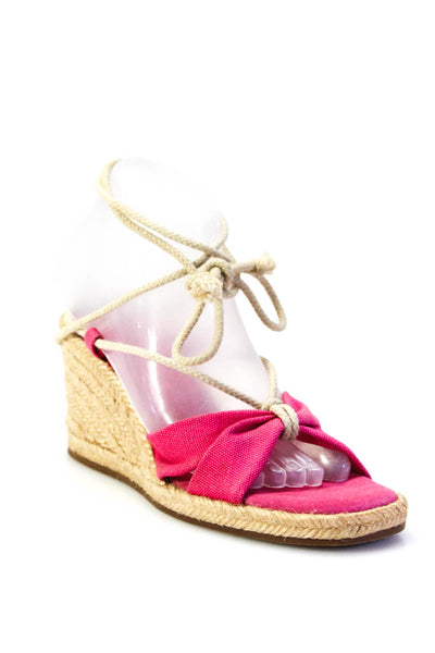 Lauren Ralph Lauren Womens Canvas Bow Lace Up Espadrille Sandals Pink Size 6.5