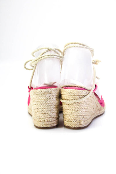 Lauren Ralph Lauren Womens Canvas Bow Lace Up Espadrille Sandals Pink Size 6.5