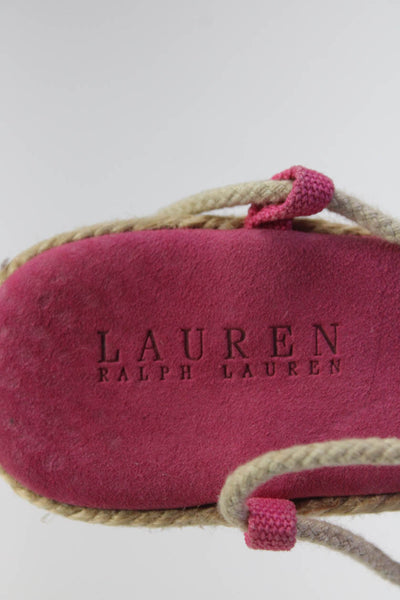 Lauren Ralph Lauren Womens Canvas Bow Lace Up Espadrille Sandals Pink Size 6.5