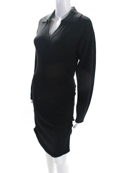 Modern Citizen Womens Collared Long Sleeve Ruched Sweater Dress Black Size S