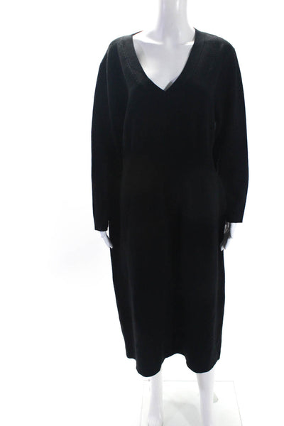 Modern Citizen Womens Knit V-Neck Long Sleeve A-Line Maxi Dress Black Size XL