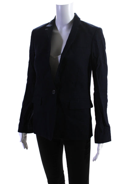 J Crew Womens Navy Blue Wool One Button Long Sleeve Blazer Jacket Size 2